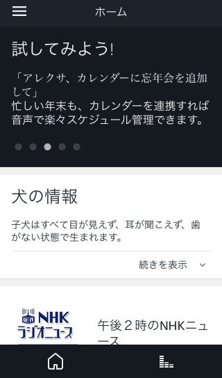 「試してみよう！」には「『アレクサ、カレンダーに忘年会を追加して』忙しい年末も、カレンダーを連携すれば音声で楽々スケール管理できます」と書かれている